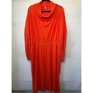 Daily Practice by Anthropologie Draped Cowl Neck Midi Dress, Vibrant Orange, XL